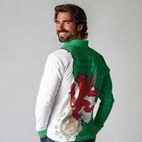 Montgomeryshire Wales Long Sleeve Polo Shirt Map and Emblem Celtic Style - Wonder Print Shop