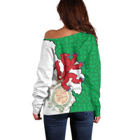 Montgomeryshire Wales Off Shoulder Sweater Map and Emblem Celtic Style - Wonder Print Shop