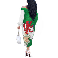 Montgomeryshire Wales Off The Shoulder Long Sleeve Dress Map and Emblem Celtic Style - Wonder Print Shop