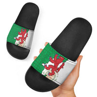 Montgomeryshire Wales Slide Sandals Map and Emblem Celtic Style - Wonder Print Shop