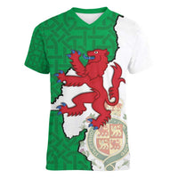 Montgomeryshire Wales Women V-Neck T-Shirt Map and Emblem Celtic Style - Wonder Print Shop