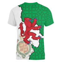 Montgomeryshire Wales Women V-Neck T-Shirt Map and Emblem Celtic Style - Wonder Print Shop