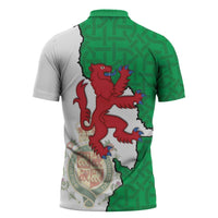Montgomeryshire Wales Zipper Polo Shirt Map and Emblem Celtic Style - Wonder Print Shop