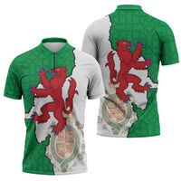 Montgomeryshire Wales Zipper Polo Shirt Map and Emblem Celtic Style - Wonder Print Shop