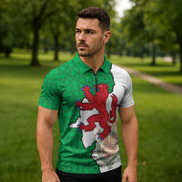 Montgomeryshire Wales Zipper Polo Shirt Map and Emblem Celtic Style - Wonder Print Shop