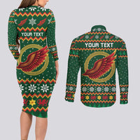 Personalized Montgomeryshire Wales Christmas Couples Matching Long Sleeve Bodycon Dress and Long Sleeve Button Shirt Celtic Red Wing Cymru Heritage - Wonder Print Shop