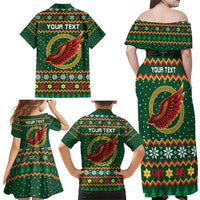 Personalized Montgomeryshire Wales Christmas Family Matching Off Shoulder Maxi Dress and Hawaiian Shirt Celtic Red Wing Cymru Heritage - Wonder Print Shop