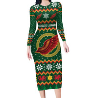 Personalized Montgomeryshire Wales Christmas Long Sleeve Bodycon Dress Celtic Red Wing Cymru Heritage - Wonder Print Shop