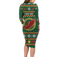 Personalized Montgomeryshire Wales Christmas Long Sleeve Bodycon Dress Celtic Red Wing Cymru Heritage - Wonder Print Shop