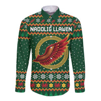 Personalized Montgomeryshire Wales Christmas Long Sleeve Button Shirt Celtic Red Wing Cymru Heritage - Wonder Print Shop