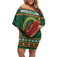 Personalized Montgomeryshire Wales Christmas Off Shoulder Short Dress Celtic Red Wing Cymru Heritage - Wonder Print Shop