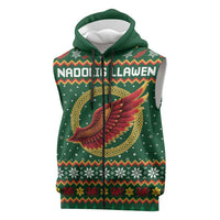 Personalized Montgomeryshire Wales Christmas Sleeveless Zip Hoodie Celtic Red Wing Cymru Heritage - Wonder Print Shop