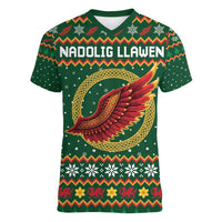 Personalized Montgomeryshire Wales Christmas Women V-Neck T-Shirt Celtic Red Wing Cymru Heritage - Wonder Print Shop