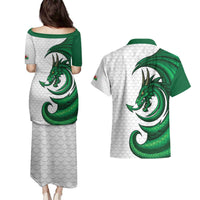 Wales Celtic Dragon Couples Matching Puletasi and Hawaiian Shirt Welsh Mythic Green Dragon - Wonder Print Shop