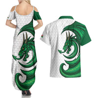 Wales Celtic Dragon Couples Matching Summer Maxi Dress and Hawaiian Shirt Welsh Mythic Green Dragon - Wonder Print Shop