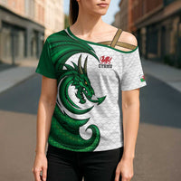 Wales Celtic Dragon Cross Shoulder Shirt Welsh Mythic Green Dragon - Wonder Print Shop