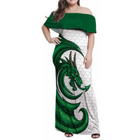 Wales Celtic Dragon Family Matching Off Shoulder Maxi Dress and Hawaiian Shirt Welsh Mythic Green Dragon - Wonder Print Shop