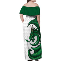 Wales Celtic Dragon Family Matching Off Shoulder Maxi Dress and Hawaiian Shirt Welsh Mythic Green Dragon - Wonder Print Shop