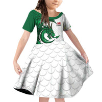 Wales Celtic Dragon Family Matching Off Shoulder Short Dress and Hawaiian Shirt Welsh Mythic Green Dragon - Wonder Print Shop