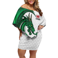 Wales Celtic Dragon Family Matching Off Shoulder Short Dress and Hawaiian Shirt Welsh Mythic Green Dragon - Wonder Print Shop