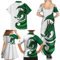 Wales Celtic Dragon Family Matching Summer Maxi Dress and Hawaiian Shirt Welsh Mythic Green Dragon - Wonder Print Shop
