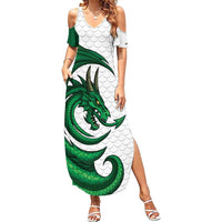 Wales Celtic Dragon Family Matching Summer Maxi Dress and Hawaiian Shirt Welsh Mythic Green Dragon - Wonder Print Shop