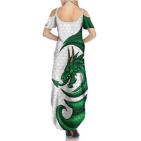 Wales Celtic Dragon Family Matching Summer Maxi Dress and Hawaiian Shirt Welsh Mythic Green Dragon - Wonder Print Shop