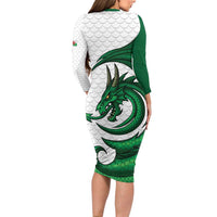 Wales Celtic Dragon Long Sleeve Bodycon Dress Welsh Mythic Green Dragon - Wonder Print Shop
