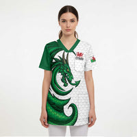 Wales Celtic Dragon Scrub Top Welsh Mythic Green Dragon - Wonder Print Shop