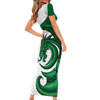 Wales Celtic Dragon Short Sleeve Bodycon Dress Welsh Mythic Green Dragon - Wonder Print Shop