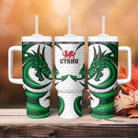 Wales Celtic Dragon Tumbler With Handle Welsh Mythic Green Dragon - Wonder Print Shop