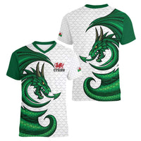 Wales Celtic Dragon Women V-Neck T-Shirt Welsh Mythic Green Dragon - Wonder Print Shop