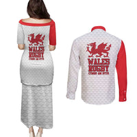 Wales Rugby Red Dragon Couples Matching Puletasi and Long Sleeve Button Shirt Cymru Am Byth - Wonder Print Shop
