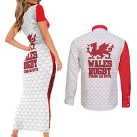 Wales Rugby Red Dragon Couples Matching Short Sleeve Bodycon Dress and Long Sleeve Button Shirt Cymru Am Byth - Wonder Print Shop
