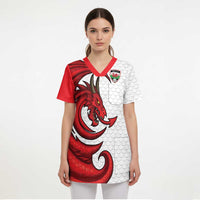 Wales Rugby Red Dragon Scrub Top Cymru Am Byth - Wonder Print Shop