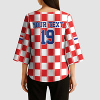 Custom World Football 2026 Croatia Kimono Sleeve Blouse Vatreni Checkerboard Style - Wonder Print Shop