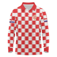 Custom World Football 2026 Croatia Long Sleeve Polo Shirt Vatreni Checkerboard Style - Wonder Print Shop