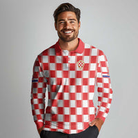Custom World Football 2026 Croatia Long Sleeve Polo Shirt Vatreni Checkerboard Style - Wonder Print Shop