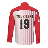 Japan Baseball Custom Long Sleeve Button Shirt Japanese Flag Mascot Design
