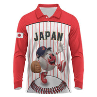 Japan Baseball Custom Long Sleeve Polo Shirt Japanese Flag Mascot Design