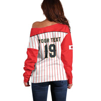 Japan Baseball Custom Off Shoulder Sweater Japanese Flag Mascot Design