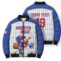 Puerto Rico Baseball Custom Bomber Puffer Jacket Puerto Rican Flag Mascot Design