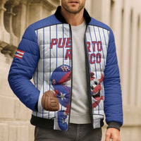 Puerto Rico Baseball Custom Bomber Puffer Jacket Puerto Rican Flag Mascot Design