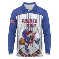 Puerto Rico Baseball Custom Long Sleeve Polo Shirt Puerto Rican Flag Mascot Design