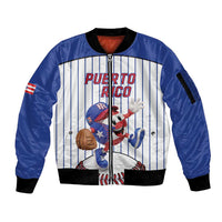 Puerto Rico Baseball Custom Sleeve Zip Bomber Jacket Puerto Rican Flag Mascot Design