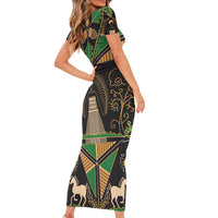 Ukraine Pysanky Pattern Short Sleeve Bodycon Dress Berehynia Guardian Folk Art