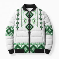 Ukraine Vyshyvanka Inspired Bomber Puffer Jacket Ukrainian Traditional Folk Pattern