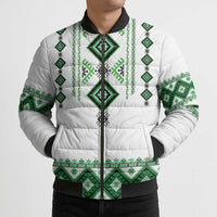 Ukraine Vyshyvanka Inspired Bomber Puffer Jacket Ukrainian Traditional Folk Pattern