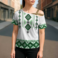 Ukraine Vyshyvanka Inspired Cross Shoulder Shirt Ukrainian Traditional Folk Pattern