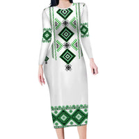 Ukraine Vyshyvanka Inspired Long Sleeve Bodycon Dress Ukrainian Traditional Folk Pattern